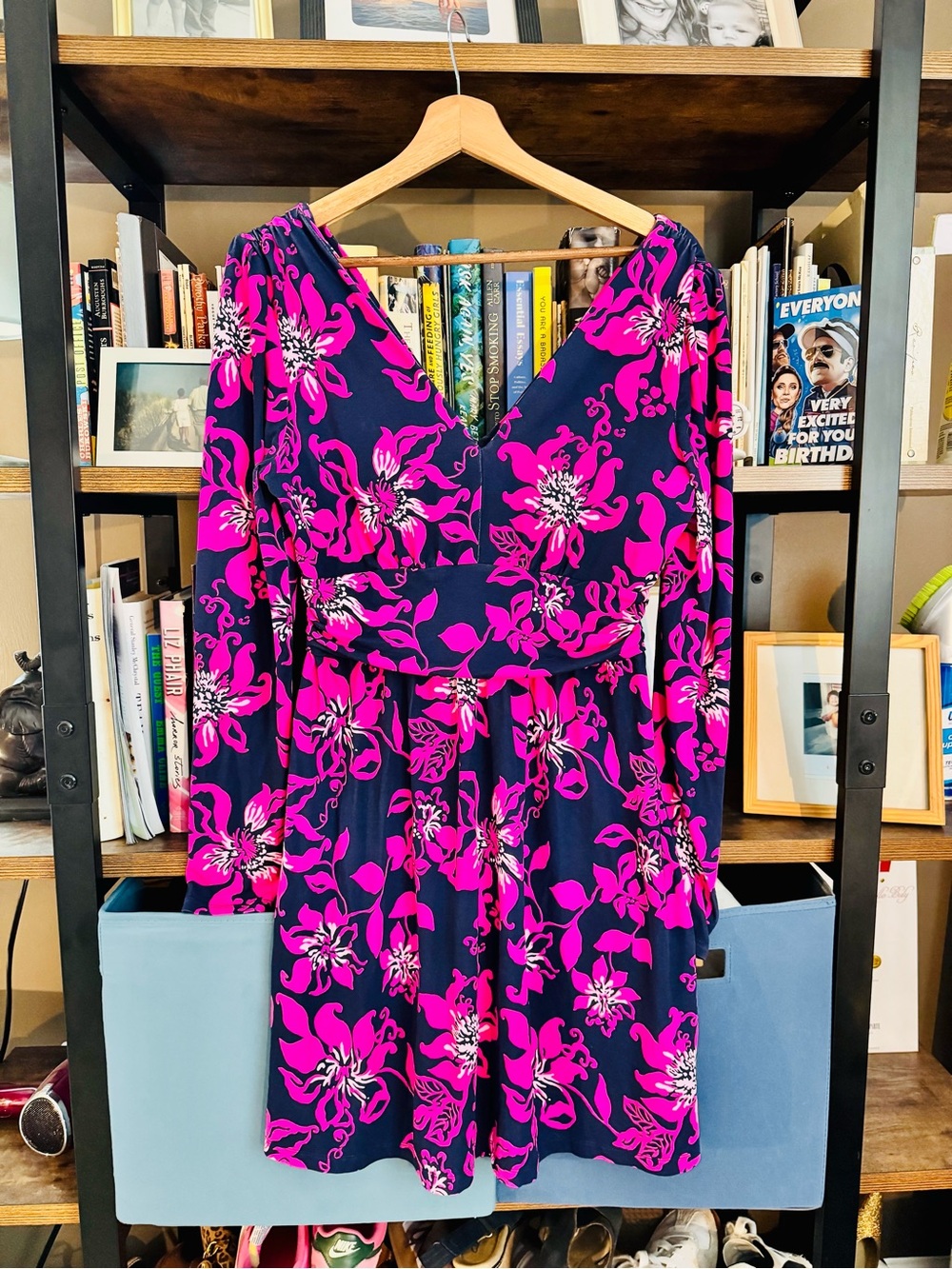 Lilly Pulitzer Navy Dress with Fuchsia Floral Print